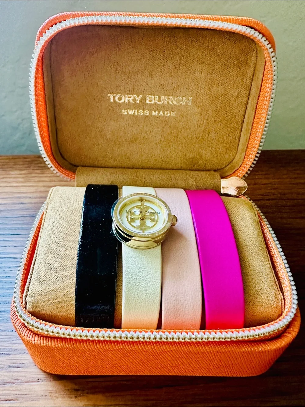 Tory Burch Reva Swiss Watch NEW & SEALED w/Set 4 Interchangeable Leather Straps